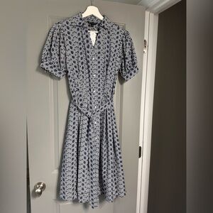 Brooks Brothers Navy and White Geometric Midi Dress